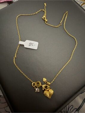 Gold Heart Charm Necklace with Crystal Accent - Women's Jewelry